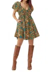 Greylin Karla Cotton Mini Dress In Teal Green-camel In Multi