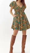 Greylin Karla Cotton Mini Dress In Teal Green-camel In Multi
