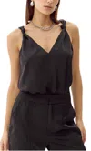 Greylin Kassi Shoulder Knot Satin Top In Black In Black