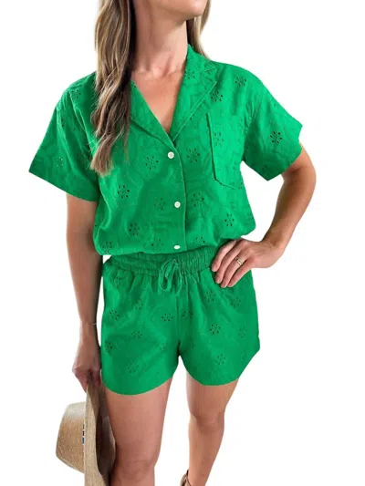 Greylin Konnie Eyelet Pull Up Short In Fern Green In Multi