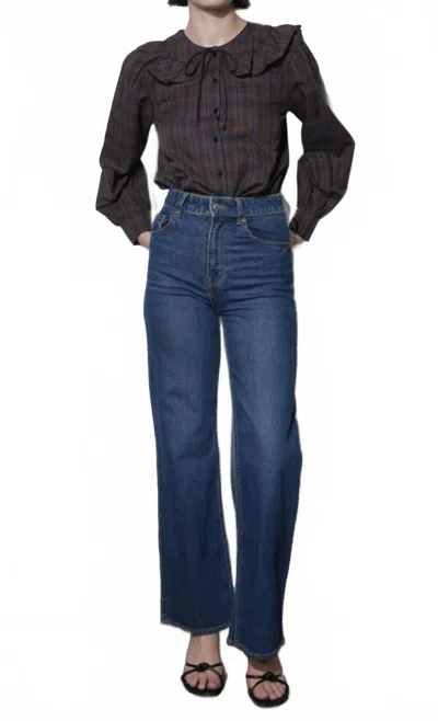 Greylin Krista Peter Pan Collar Plaid Blouse In Wine Combo In Brown