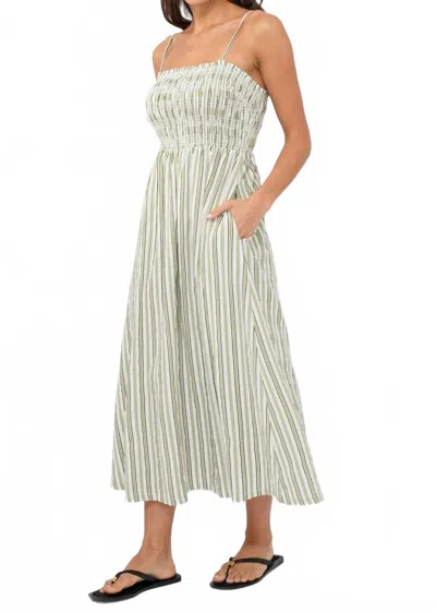 Greylin Lanis Stripe Smocking Removable Strap Midi Dress In Ivory/olive In Gray