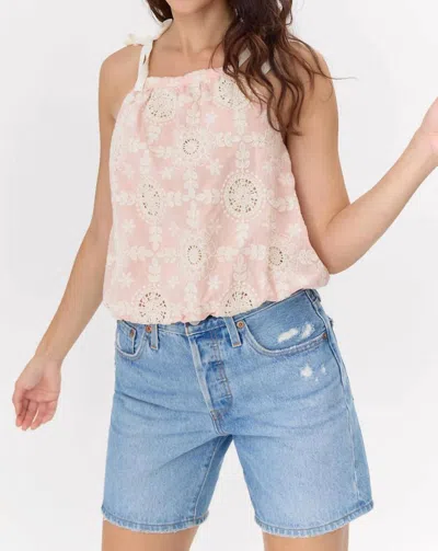 Greylin Laurel Cotton Eyelet Tie Halter Top In Pale Pink In Multi