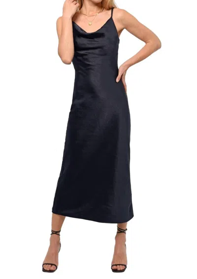 Greylin Linda Satin Cowl Neck Slip Dress In Navy In Blue
