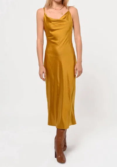 Greylin Linda Satin Cowl Neck Slip Maxi In Gold