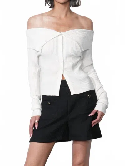 Greylin Linnea Button Down Off Shoulder Sweater Top In Ivory In White