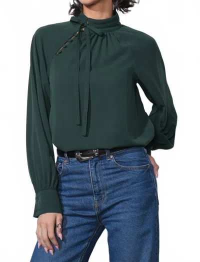 Greylin Liv Mock Neck Blouse In Emerald In Green