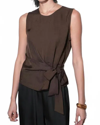 Greylin Lola Sleeveless Side Tie Blouse In Brown