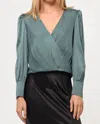 Greylin Lourdes Wrap Front Cuffed Blouse In Deep Sage In Green