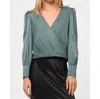 Greylin Lourdes Wrap Front Cuffed Blouse In Deep Sage In Multi