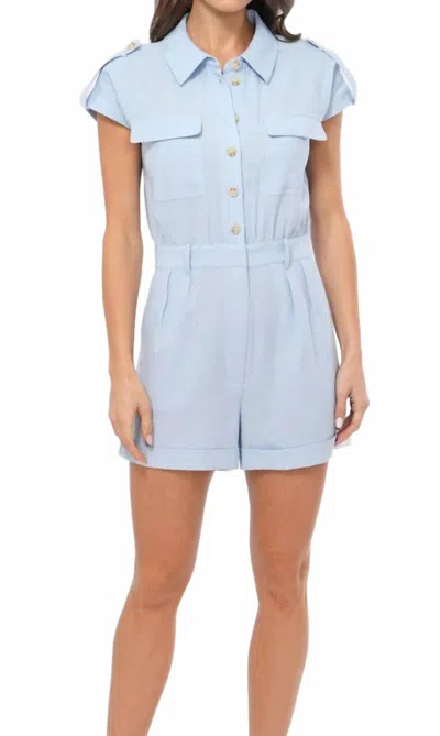 Greylin Ludi Linen Blend Button Down Romper In Shore Blue