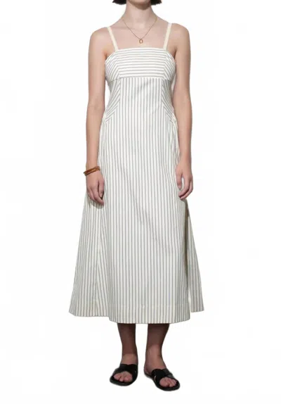 Greylin Lyla Gathered Side Sleeveless Stripe Midi Dress In Cream In White