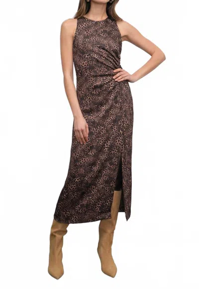 Greylin Marli Ruched Tie Front Midi Dress In Brown
