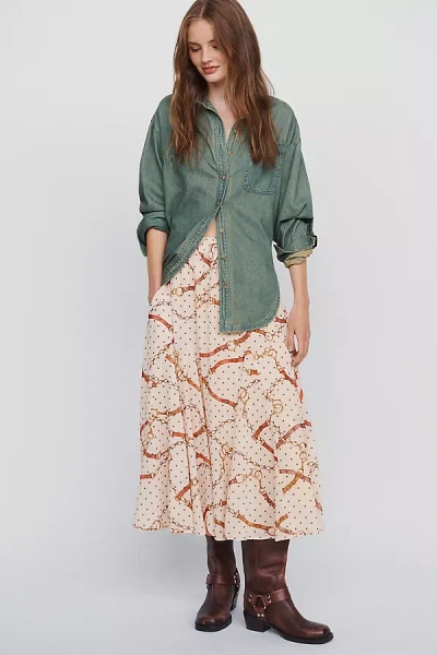 Greylin Megan Godet Midi Skirt In Ivory