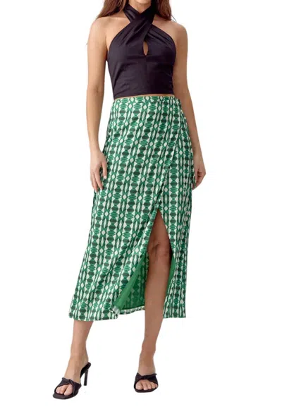 Greylin Meredith Wrap Midi Skirt In Green Ivory In Multi