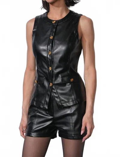 Greylin Micah Faux Leather Longline Vest In Black