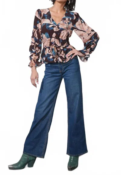 Greylin Nicki Printed V-neck Blouse In Mulberry Combo In Blue