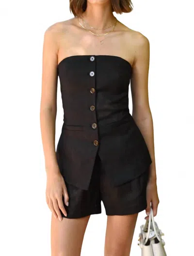 Greylin Niki Linen Strapless Vest In Black
