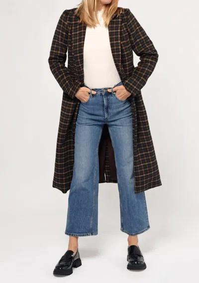 Greylin Ona Plaid Tailored Longline Coat In Black Camel In Brown