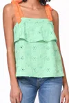 Greylin Pali Embroidered Tie Shoulder Top In Apple Green In Multi