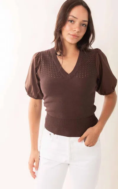 Greylin Paulina Knit Poplin Top In Espresso In Brown