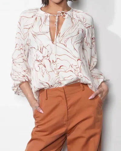 Greylin Penelope Bubble Sleeve Tie Neck Blouse In Ivory In White