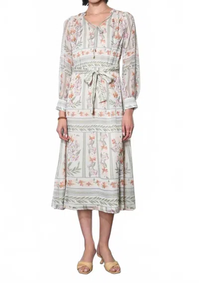 Greylin Reese Flowy Scarf Print Midi With Tie Belt In Beige In Multi
