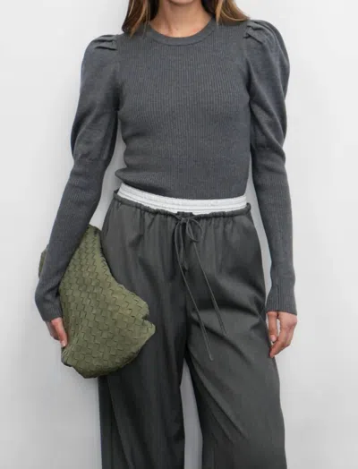 Greylin Renoa Puff Sleeve Ribbed Knit Top In Grey In Multi