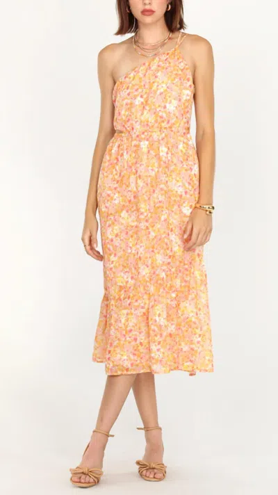 Greylin Reya One Shoulder Textured Chiffon Cut Out Dress In Floral In Purple