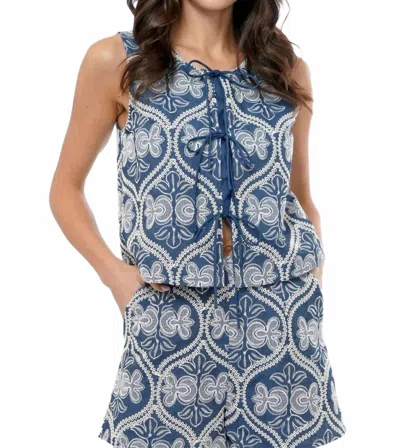 Greylin Romy Embroidered Tie Front Shell Top In Blue