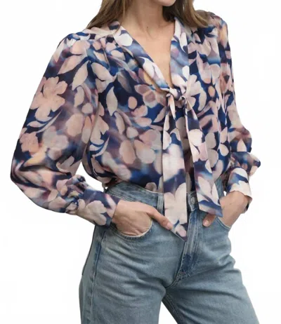 Greylin Rosabel Tie Neck Blouse In Navy/ Blush In Multi