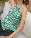 Greylin Sabrina Print Halter Top In Green/ivory In Multi