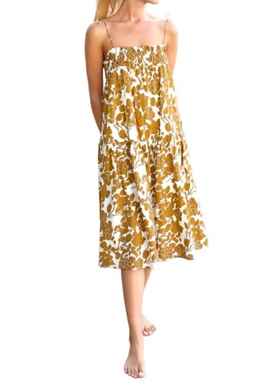 Greylin Serena Spaghetti Strap Floral Midi Dress In Sundial In Gold