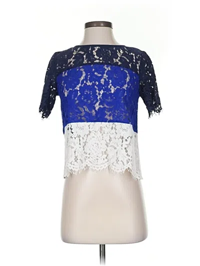 Pre-owned Greylin Short Sleeve Top Blue Mock Neckline Tops