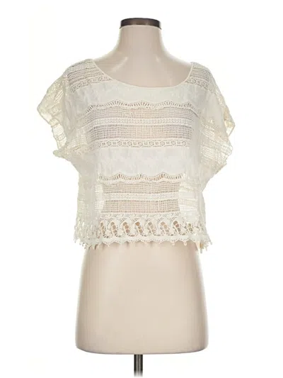 Pre-owned Greylin Short Sleeve Top Ivory Square Neckline Tops
