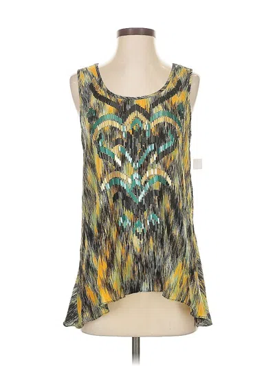 Pre-owned Greylin Sleeveless Silk Top Yellow Scoop Neck Tops