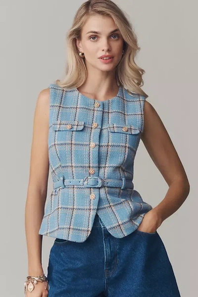 Greylin Sloane Belted Vest Top In Blue