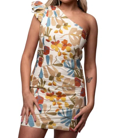 Greylin Sophia One Shoulder Mini Dress In Natural Multi In Pink | ModeSens