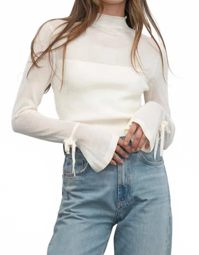 Greylin Valerie Sheer Yoke Knit Top With Florette Cuffs In Ivory In White