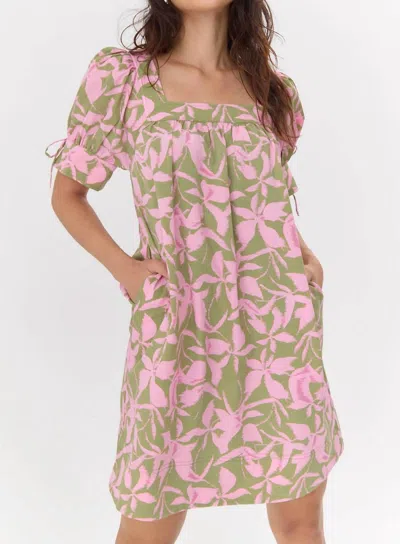 Greylin Vienna Print Square Neck Mini Dress In Sage/pink In Multi