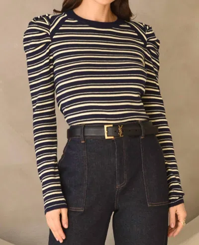 Greylin Wally Stripe Knit Top In Navy/lemon