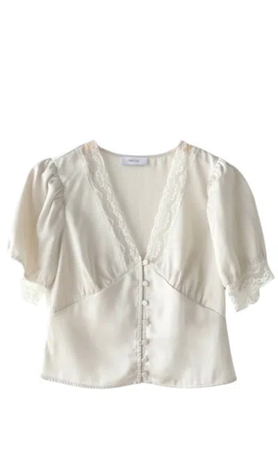 Greylin Women's Claudia Sateen Lace Trim Blouse In Pearl In Beige
