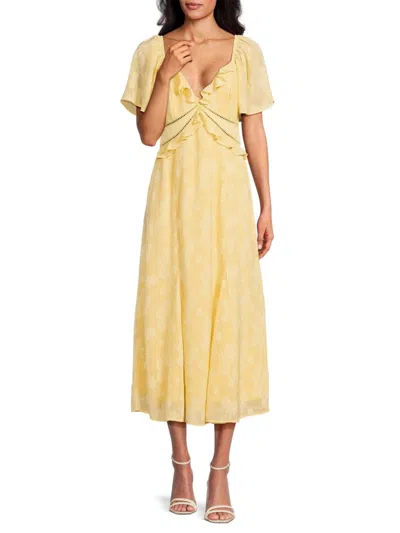 Greylin Women's Flutter Midi A Line Dress In Yellow