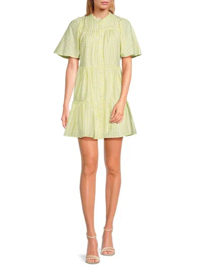 Greylin Women's Gingham Checked Mini Shirtdress In Celery