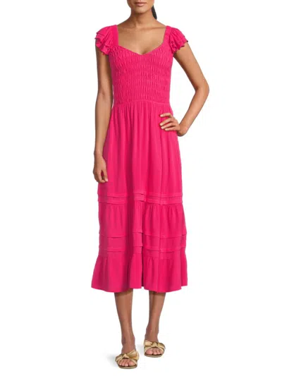 Greylin Women's Shirred Midaxi A Line Dress In Hot Pink