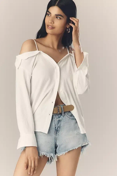 Greylin Zorah Off-shoulder Buttondown Shirt In White