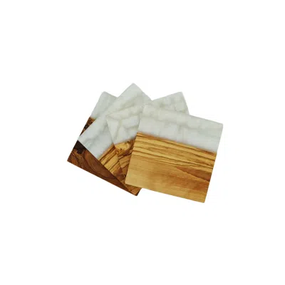 Greymint Brown / White Yaya Olive Wood Coasters With White Resin
