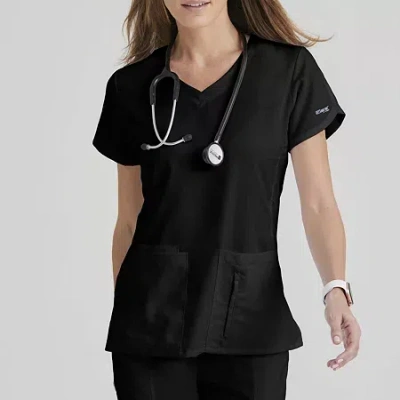 Grey's Anatomy By Barco Classic 41423 Cora 4-pocket Womens Plus Tall V Neck Short Sleeve Tag Free Scrub Top In Black