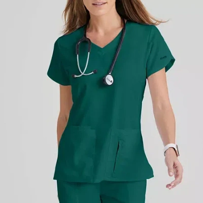 Grey's Anatomy By Barco Classic 41423 Cora 4-pocket Womens Plus Tall V Neck Short Sleeve Tag Free Scrub Top In Green