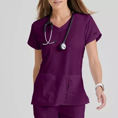 Grey's Anatomy By Barco Classic 41423 Cora 4-pocket Womens Plus Tall V Neck Short Sleeve Tag Free Scrub Top In Red